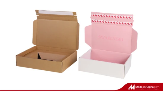 Dobrável plano 3-Ply E-Flute Papelão ondulado Papel kraft Perfurado Zíper Postal Mailer Transporte em movimento Embalagem Embalagem Caixa de papelão com tira rasgada