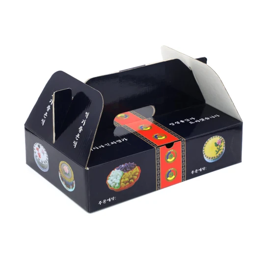 Caixa de embalagem de papelão ondulado impresso personalizado com alça-caixa de presente branca para padaria/Maruko/frituras/frutas/doces